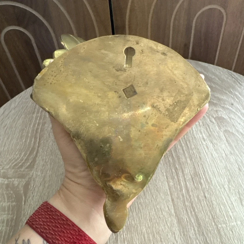 Vintage Art Deco Brass Leaf Design Wall Mount Planter Pocket Holder
